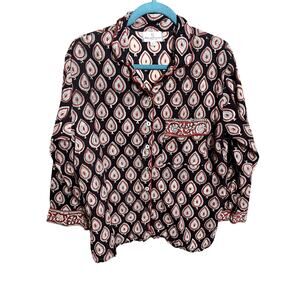 The Fox and The Mermaid Medium Button Up Whimsical Boho Casual 100% Cotton